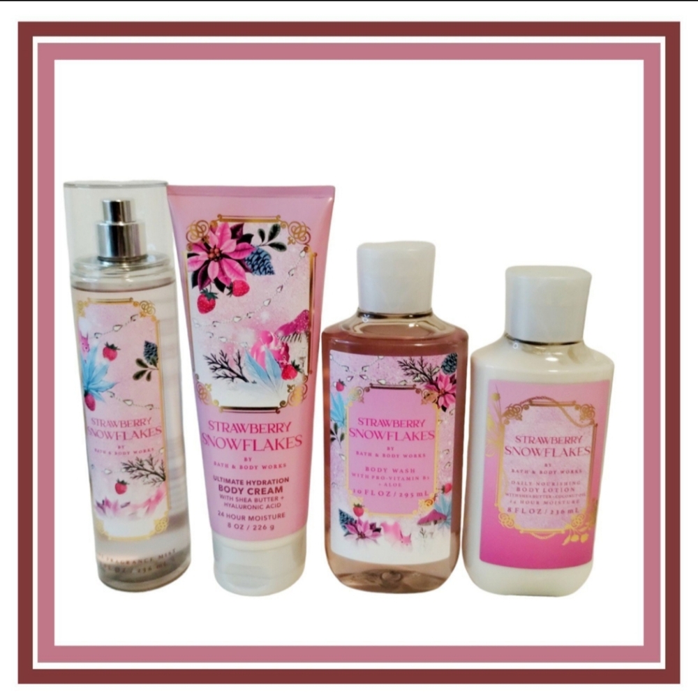 Bath & Body works 4pcs Bundle STRAWBERRY SNOWFLAKES Sweet Sexy Romantic Seasonal